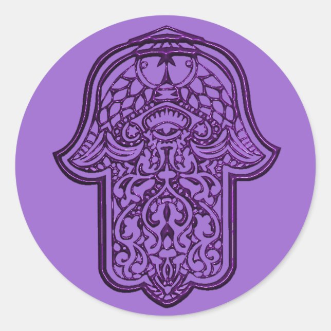 Sticker Rond Main de henné de Hamsa (violet) (Devant)