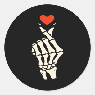 Sticker Rond Main de squelette cœur Halloween Saint-Valentin Fi