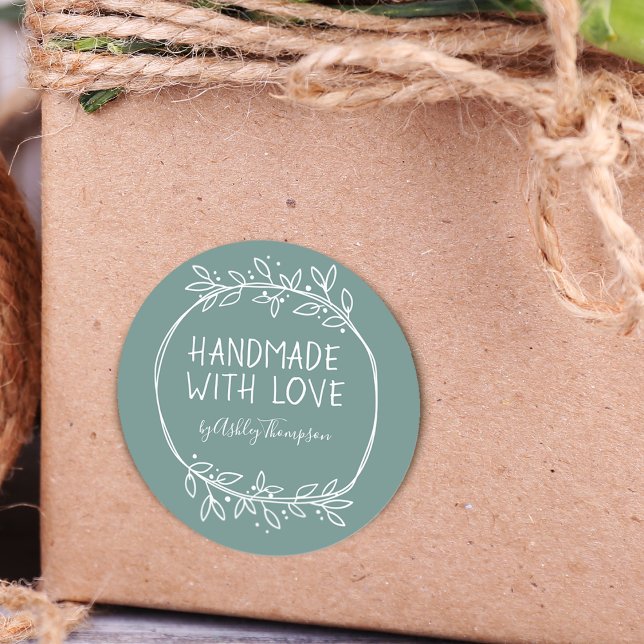 Sticker Rond Main dessinée à la main avec amour Personnalisé Tu (Créateur téléchargé)