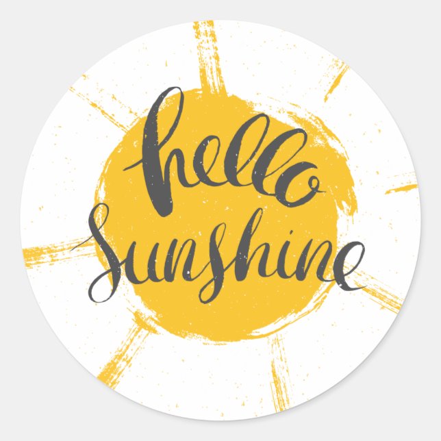 Sticker Rond Main Jaune Dessinée Sun Hello Sunshine Image Texte (Devant)