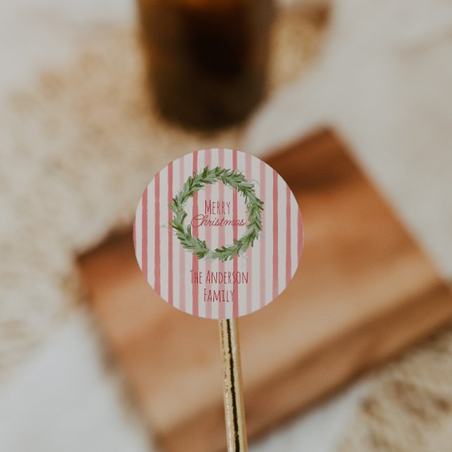 Sticker Rond Main rétro Tirée verte rouge couronne de Noël (Créateur téléchargé)