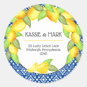 Sticker Rond Main Squeeze Lemons Italien Adresse de retour