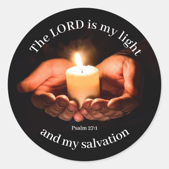 Sticker Rond Main tenant la bougie éclairée avec message bibliq (Devant)