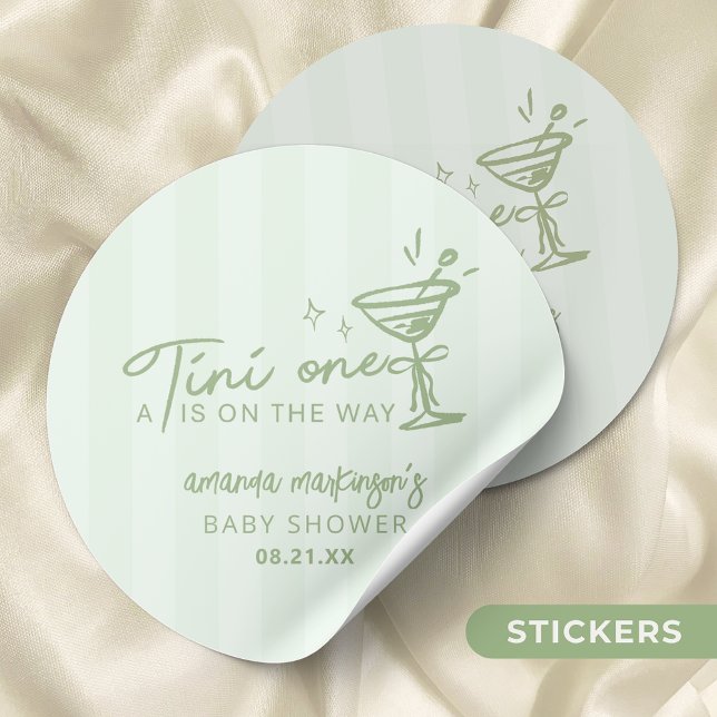 Sticker Rond Main Verte Tirée Un Tini Un Baby shower (Créateur téléchargé)