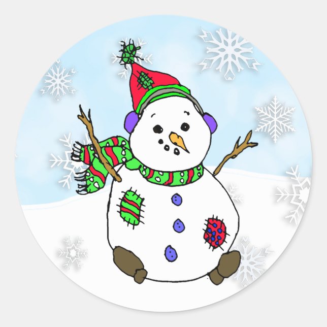 Sticker Rond Main Whimsical tiré Snowman (Devant)