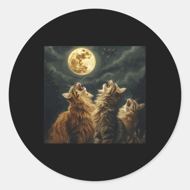Sticker Rond Maine Coon Howl Sur Moon Amoureux des chats (Devant)