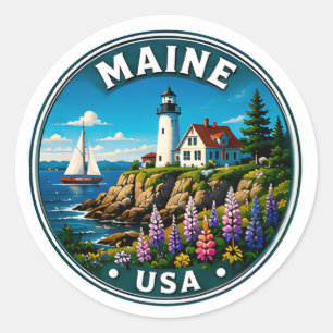 Sticker Rond Maine Wilderness côtier Voyage Nouvelle-Angleterre