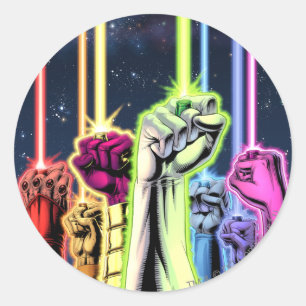 Sticker Rond Mains dans le ciel avec des anneaux - couleur