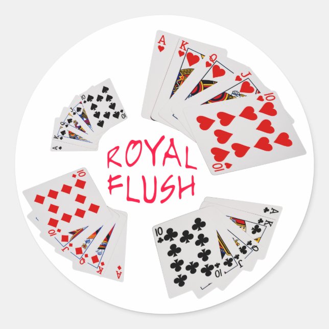 Sticker Rond Mains de poker - Royal Flush (Devant)