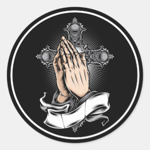 Sticker Rond Mains de prière