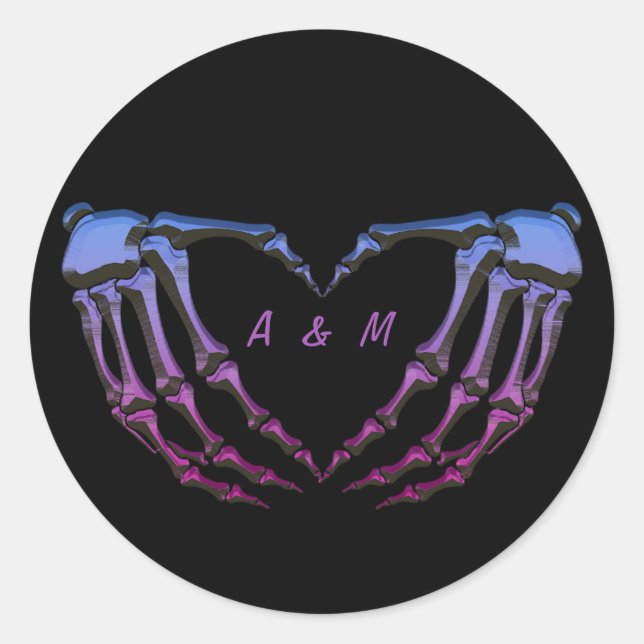 Sticker Rond Mains de squelette gothique rose violet en forme d (Devant)