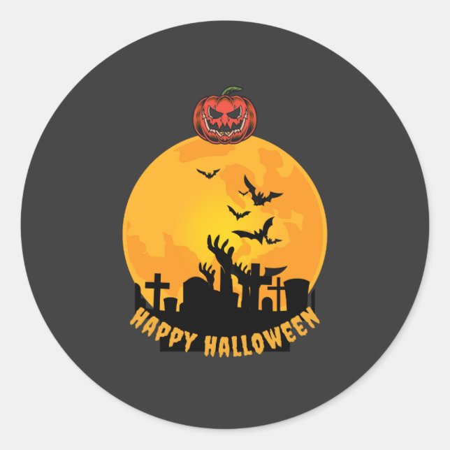 Sticker Rond Mains de squelette Halloween | Citrouille effrayan (Devant)