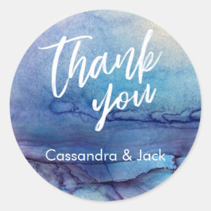 Sticker Rond Mains Décontractées d'art Abstrait bleu et viole