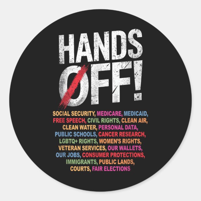 Sticker Rond Mains off My Social Security 2025 (Devant)
