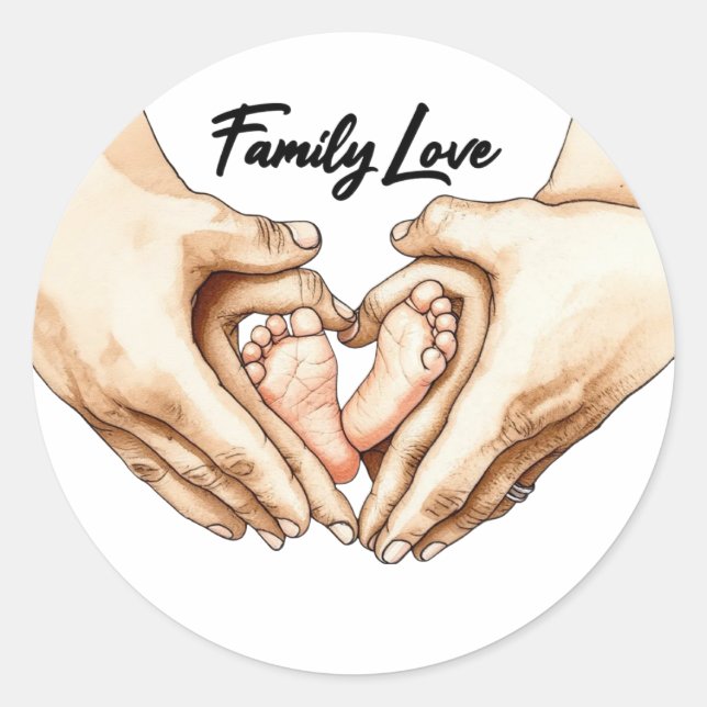 Sticker Rond Mains tenant les pieds de bébé (Devant)