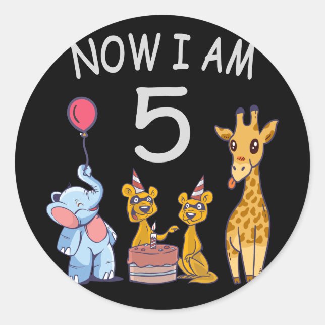Sticker Rond Maintenant, j'ai 5 ans 5e anniversaire au Zoo (Devant)
