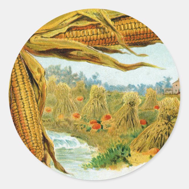 Sticker Rond Maïs et Thanksgiving Vintage Citrouille (Devant)