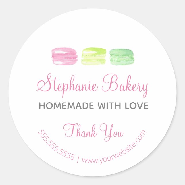 Sticker Rond Maison avec amour| Macarons Boulangerie Merci (Devant)