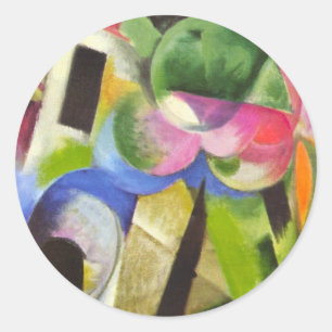Sticker Rond Maison avec arbres de Franz Marc, Art Vintage