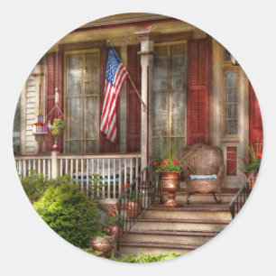 Sticker Rond Maison - Belvidere, NJ - Une maison américaine cla