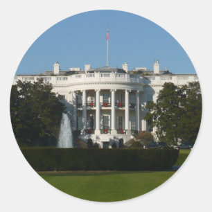 Sticker Rond Maison Blanche de Noël pour les Fêtes Washington D
