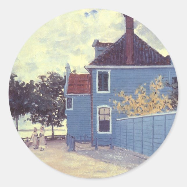 Sticker Rond Maison bleue à Zaandam de Claude Monet (Devant)