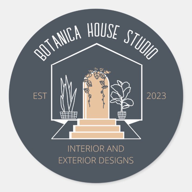 Sticker Rond Maison Botanique d'Architecte Intérieur Brun Marin (Devant)