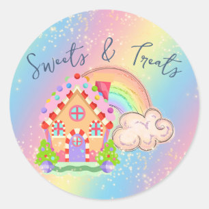 Sticker Rond Maison de bonbons arc-en-ciel