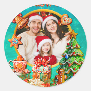 Sticker Rond Maison de bonbons en pain d'épices de Noël et Nouv
