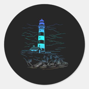 Sticker Rond Maison de bord de mer phare Voile Vie de plage Bat