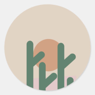 Sticker Rond Maison de Cactus de Désert Plante Boho Soleil Desi