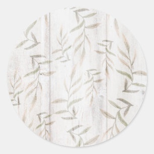 Sticker Rond Maison de campagne Botanique Blanc Bois Rosé Feuil