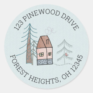 Sticker Rond Maison de campagne doodle nouvelle adresse