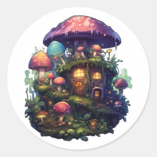 Sticker Rond Maison de champignons magiques