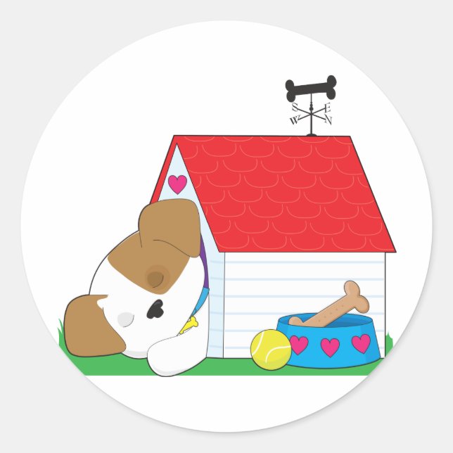 Sticker Rond Maison de Chien Chien Mignonne (Devant)
