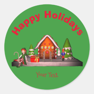 Sticker Rond Maison de pain d'épices Noël Fêtes Personnalisées