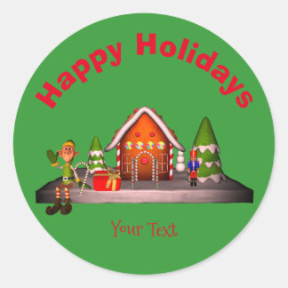 Sticker Rond Maison de pain d'épices Noël Fêtes Personnalisées