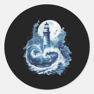 Sticker Rond Maison de phare Maison au bord de la mer Voile Bat