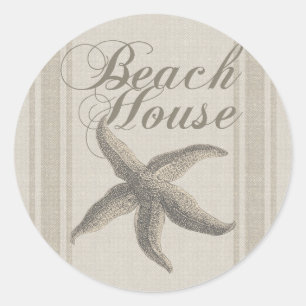 Sticker Rond Maison de plage étoile de mer Rivage Côtiers