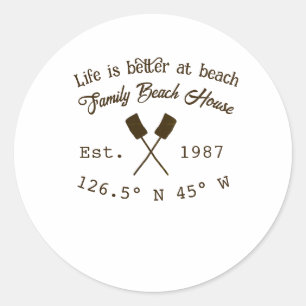 Sticker Rond Maison de plage ets. Date année coordonnées person