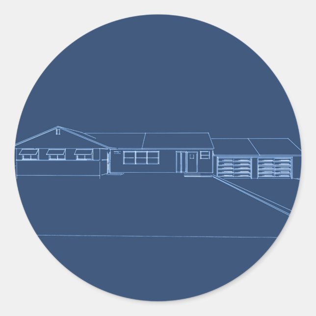Sticker Rond Maison de style Ranch : Impression bleue (Devant)