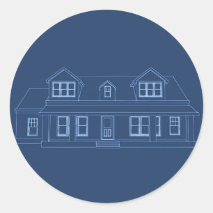 Sticker Rond Maison: Dessin d'impression bleu :