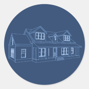 Sticker Rond Maison: Dessin d'impression bleu :