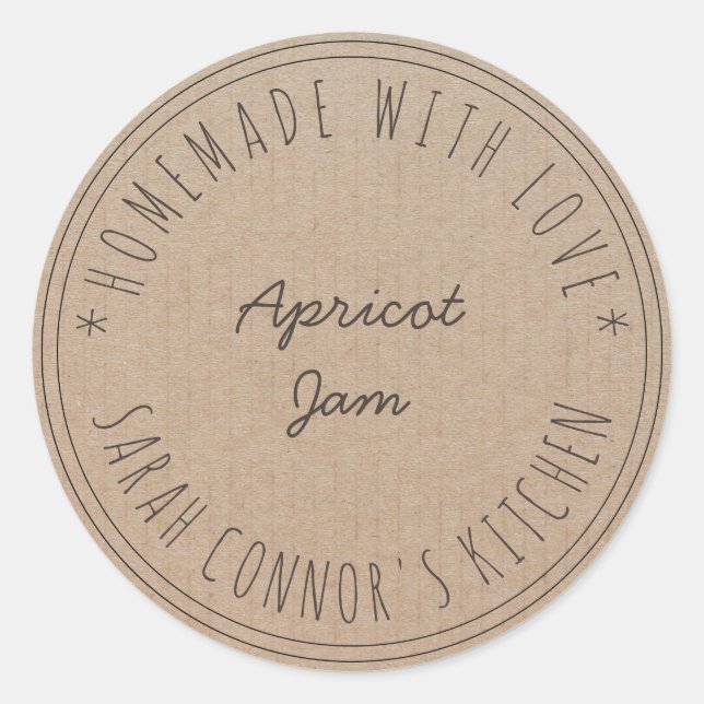 Sticker Rond Maison faite avec amour Apricot Jam canning Kraft (Devant)