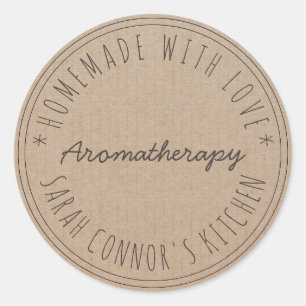 Sticker Rond Maison faite avec amour Aromathérapie Kraft