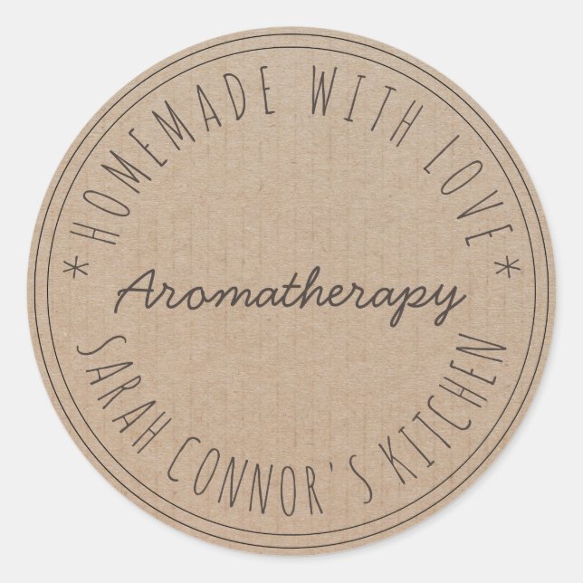 Sticker Rond Maison faite avec amour Aromathérapie Kraft (Devant)