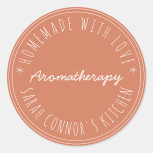 Sticker Rond Maison faite avec amour Aromathérapie Terracotta