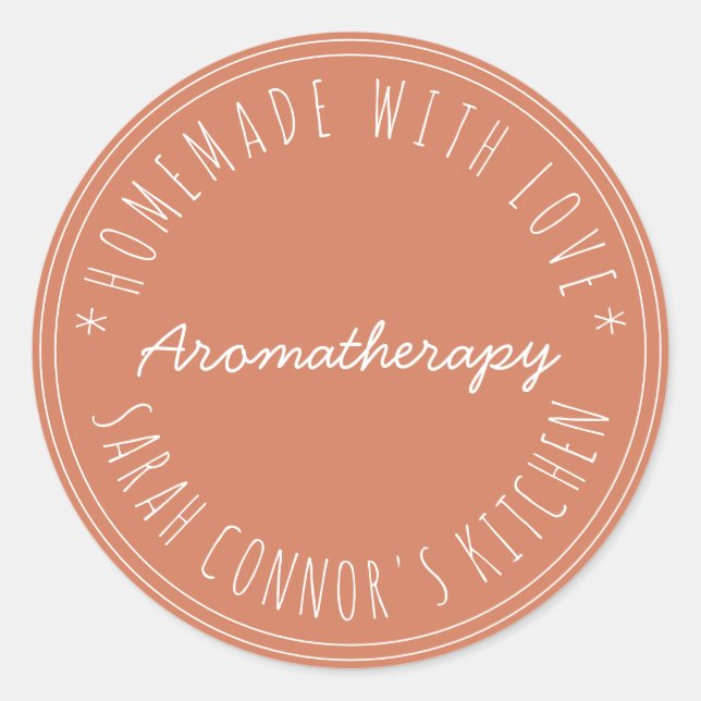 Sticker Rond Maison faite avec amour Aromathérapie Terracotta (Devant)