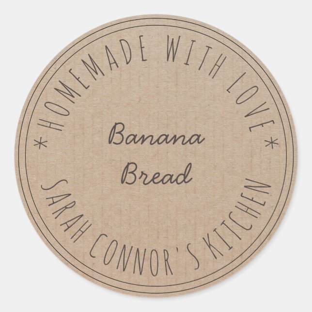 Sticker Rond Maison faite avec amour Banana Pain Kraft Baking (Devant)