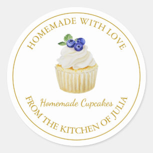 Sticker Rond Maison faite avec amour Blueberry Cupcake Étiquett